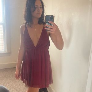 Red Wine Low V Dress